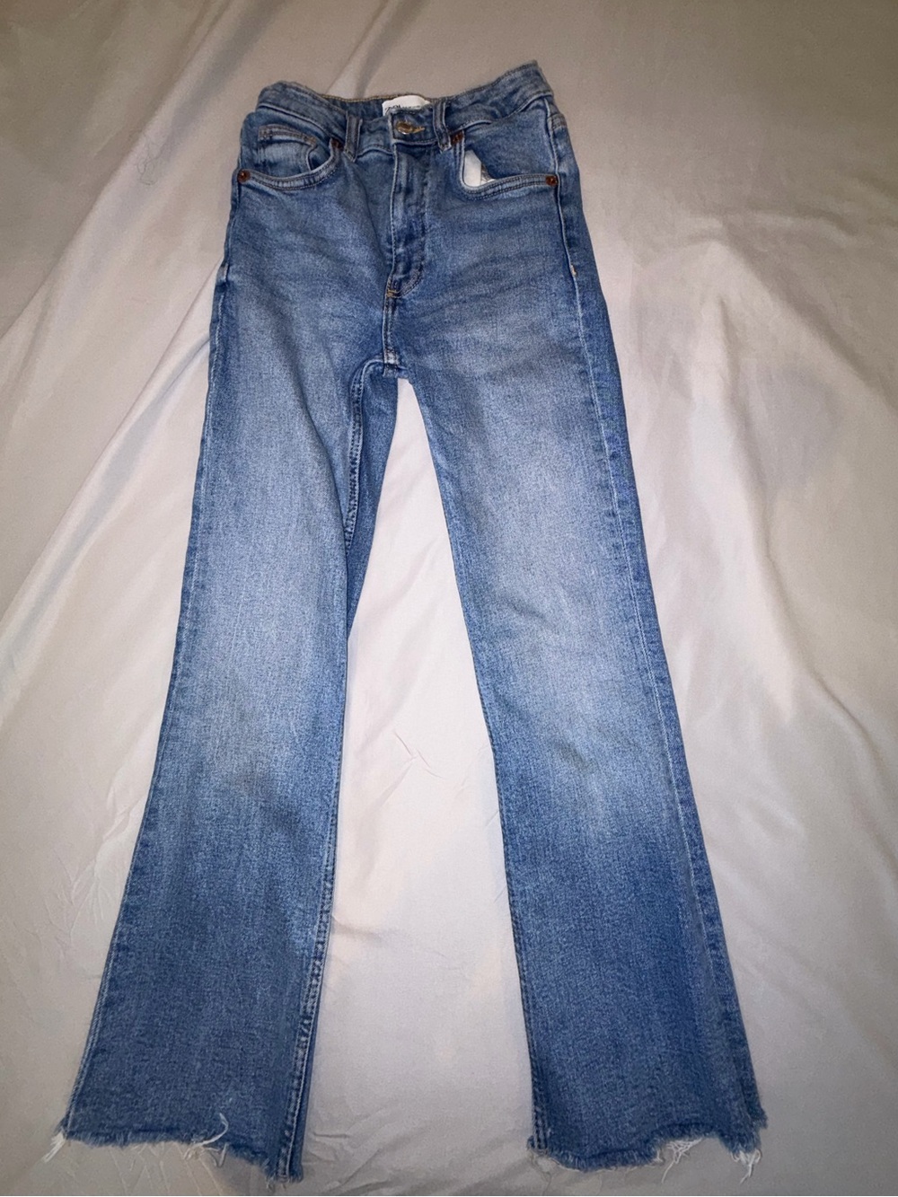 Zara High Rise Slim Flare Raw Hem Jeans – Size 2